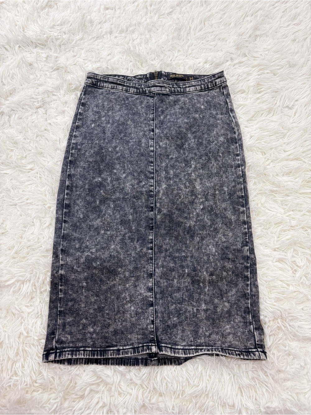 Acid Wash Black Midi Denim Skirt